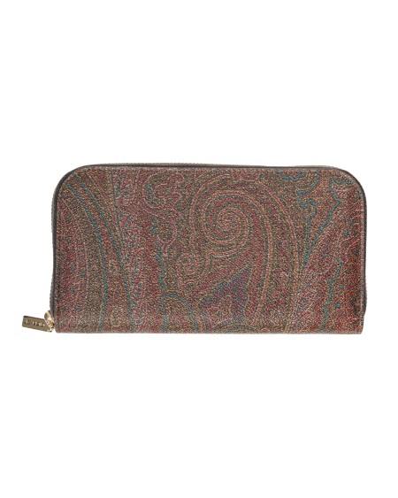 Shop ETRO  Portafoglio: Etro wallet made in the iconic Paisley jacquard canvas.
Zip closure.
Twelve card slots.
Two paper money slots.
Coin pocket with zip.
Metallic accessories with golden finish.
Dimensions: 18.9 x 10cm.
External composition: Paisley jacquard cotton fabric coated with matt grain and doubled in canvas.
Internal composition: 100% calf leather.
Lining composition: 100% nylon.
Made in Italy.. 0N082 8210-0600